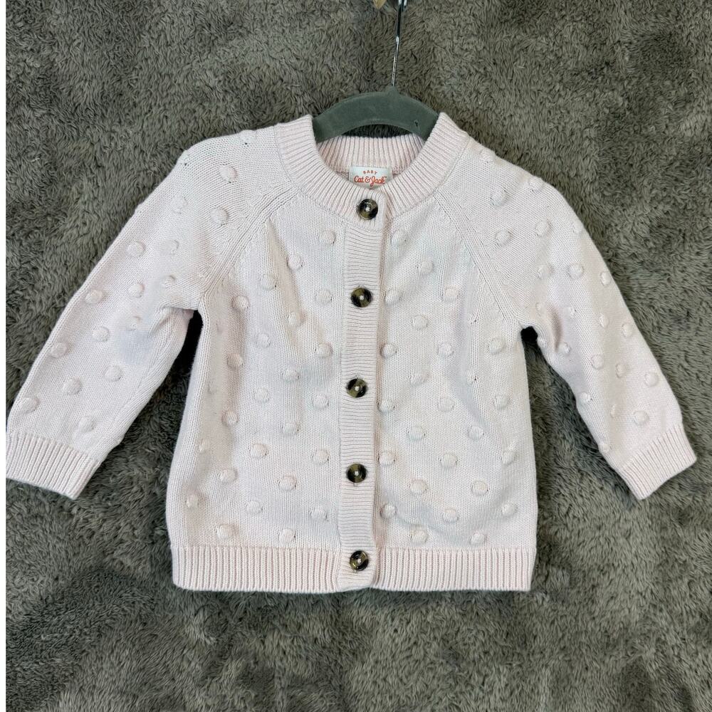 Baby Girl Light Pink Cardigan Sweater Popcorn Bobble Knit 12 Months Cotton